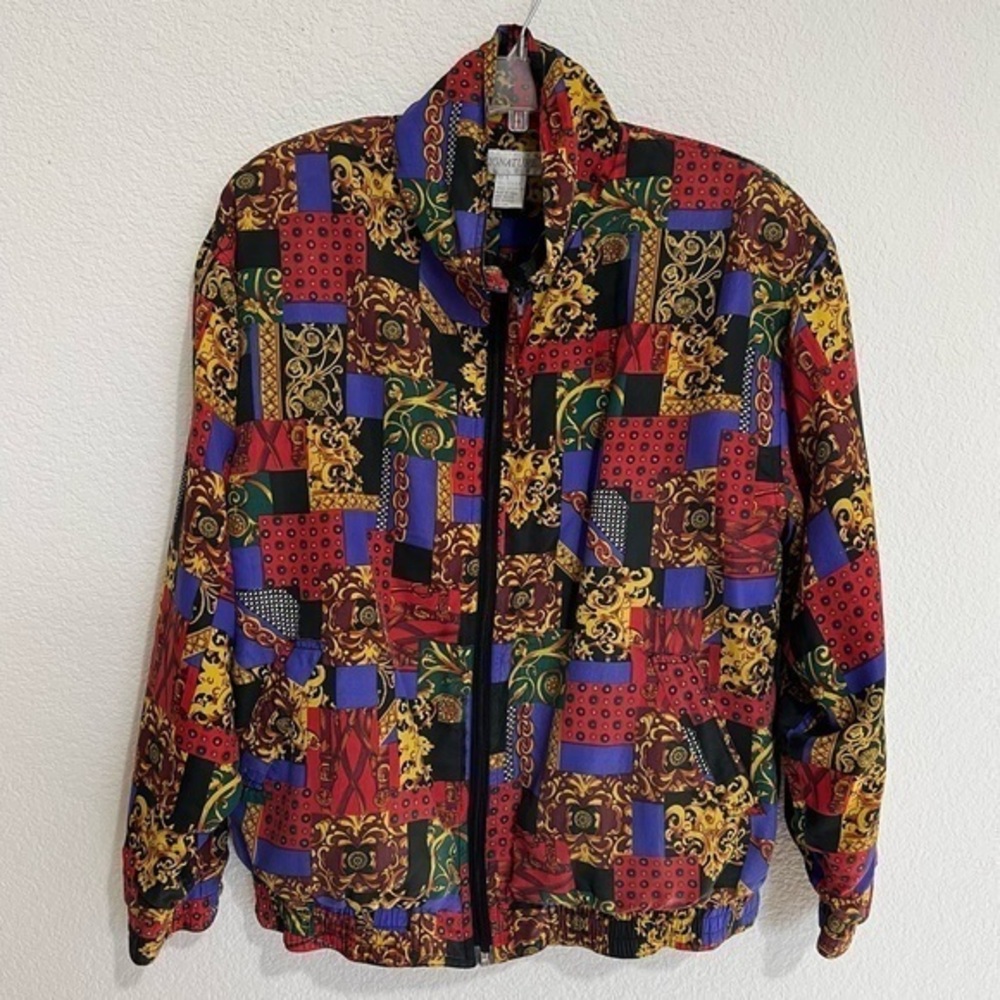 Signature Vintage Silk Oversized Bomber Statement Jacket Windbreaker Large